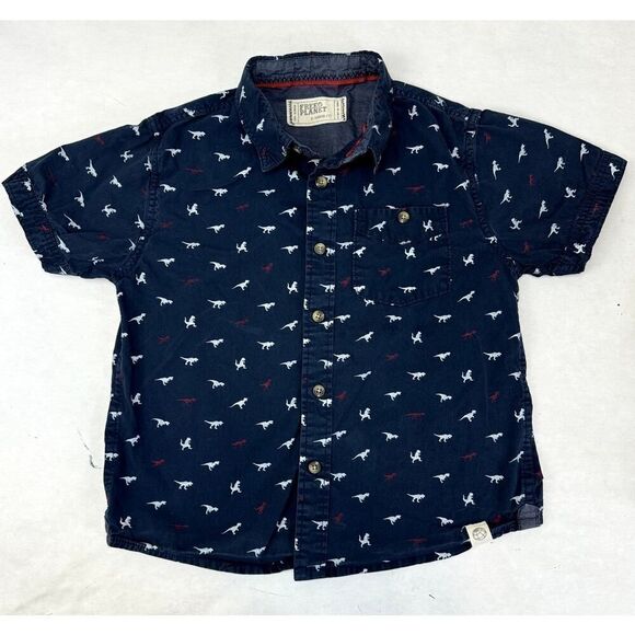Free Planet Button Down Short Sleeve Dinosaur T-Rex Shirt - Boys Size 7 - Picture 1 of 6